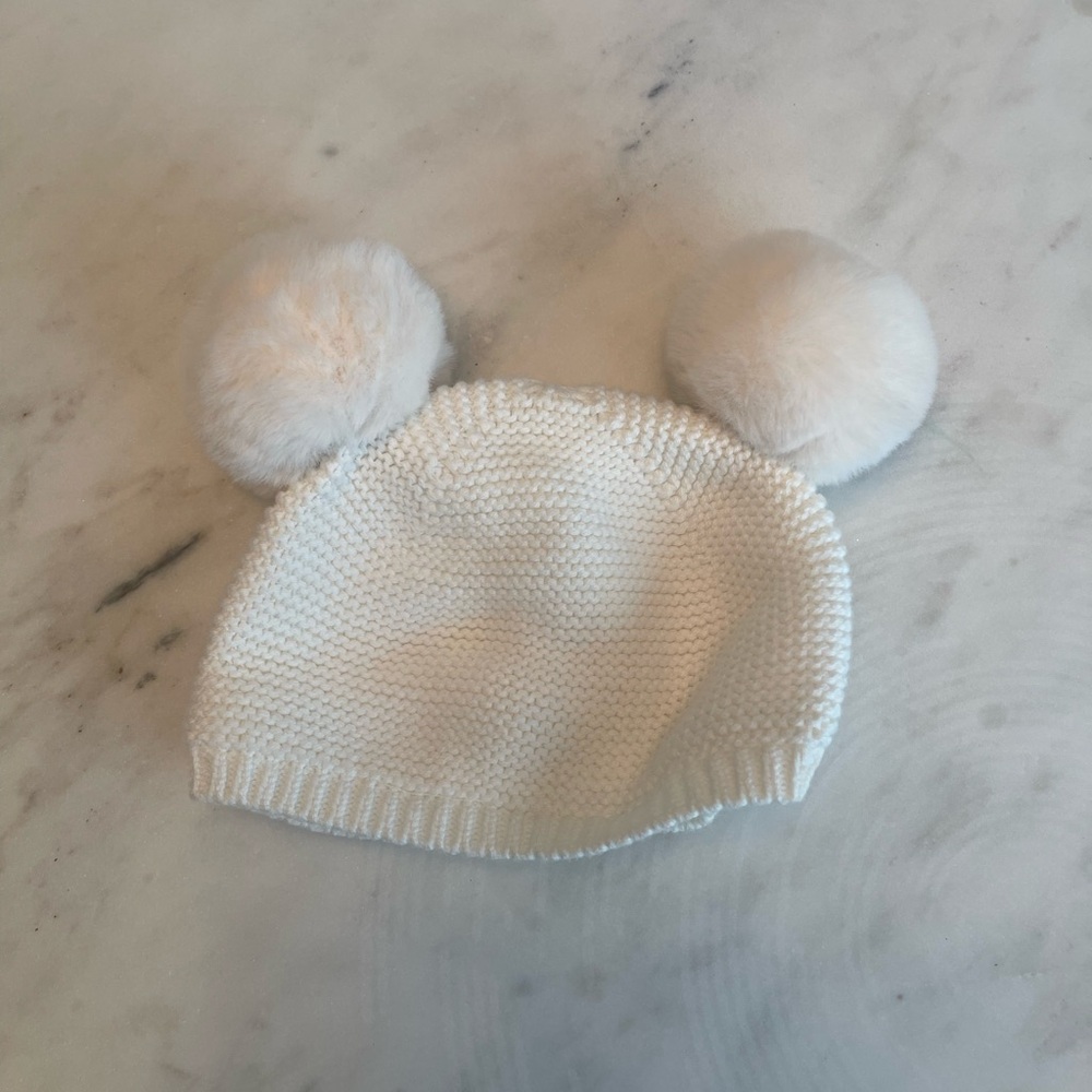 Janie and Jack White Pom-Pom Knit Hat for Baby